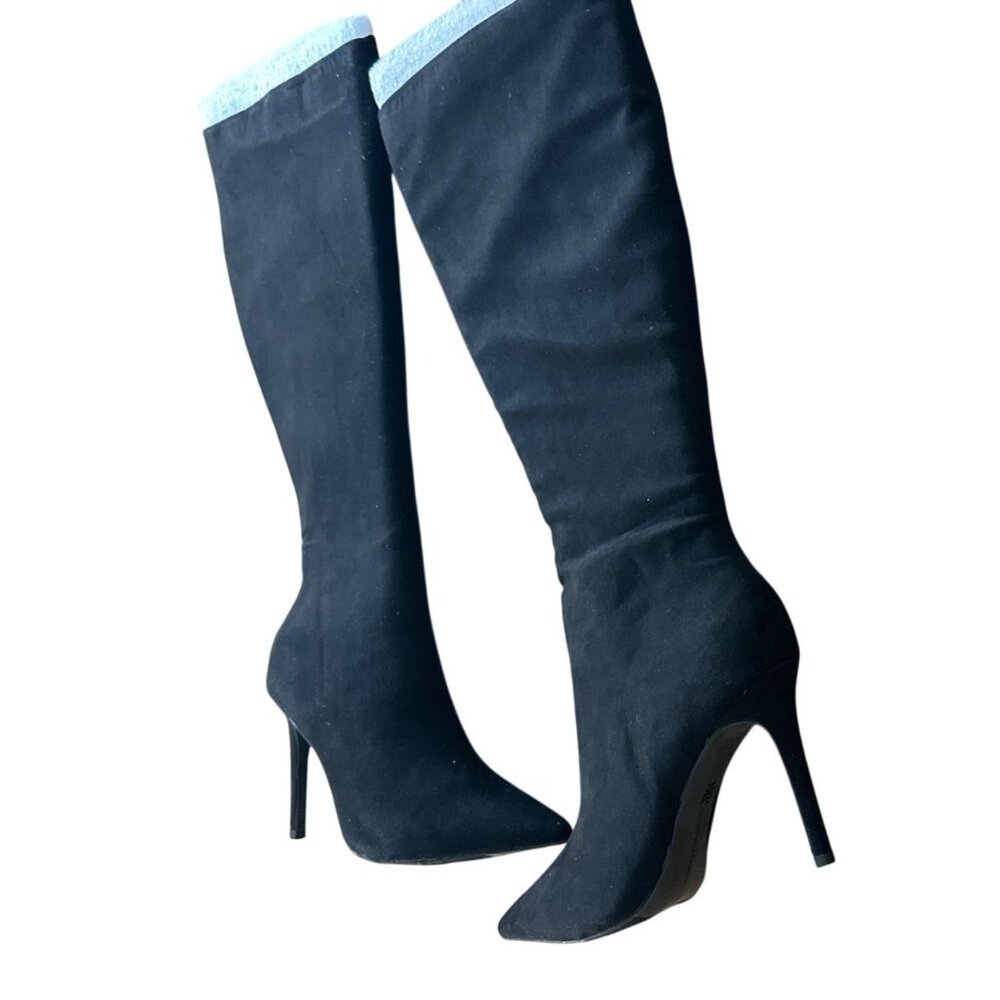 INC international Concept Size 9.5  Below Knee 4" Faux Suede Boots Black - Picture 14 of 16